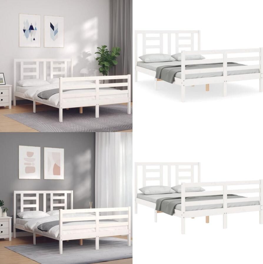 VidaXL Bedframe zonder matras massief grenenhout wit 140x190 cm Bedframe Bedframes Bed Tweepersoonsbed - Foto 4