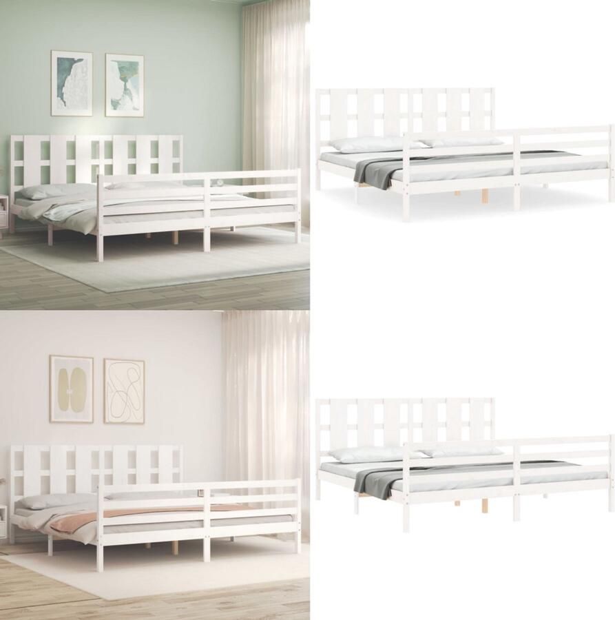 VidaXL Bedframe met hoofdbord massief hout wit 200x200 cm Bedframe Bedframes Bed Tweepersoonsbed