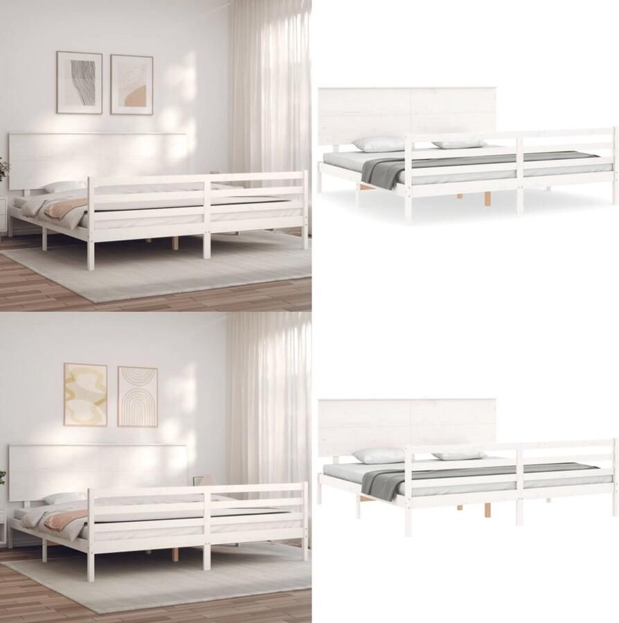 VidaXL Bedframe met hoofdbord massief hout wit 200x200 cm Bedframe Bedframes Bed Tweepersoonsbed