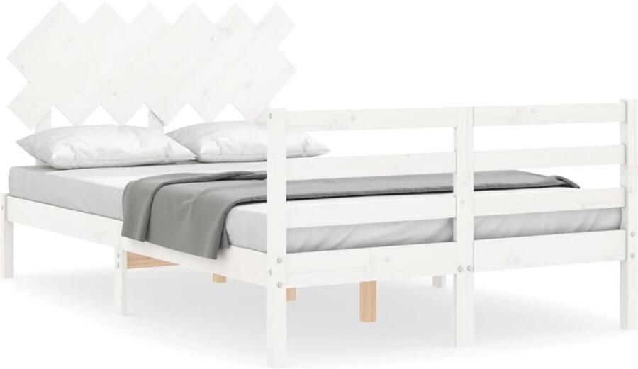 VidaXL Bedframe Massief Hout Wit 135x190 cm Massief Grenenhouten Bed Wit Bed Frame Boxspring Bed Tweepersoonsbed Slaapcomfort Bedroom Furniture Wooden Bed - Foto 2