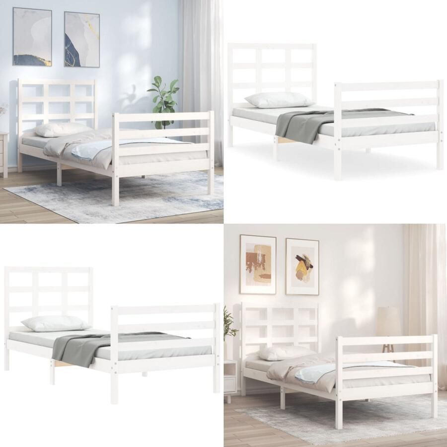 VidaXL Bedframe met hoofdbord massief hout wit Bedframe Bedframes Bed Eenpersoonsbed
