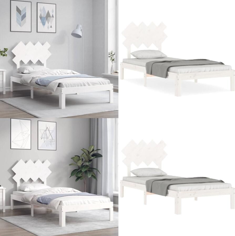 VidaXL Bedframe met hoofdbord massief hout wit Bedframe Bedframes Bed Eenpersoonsbed