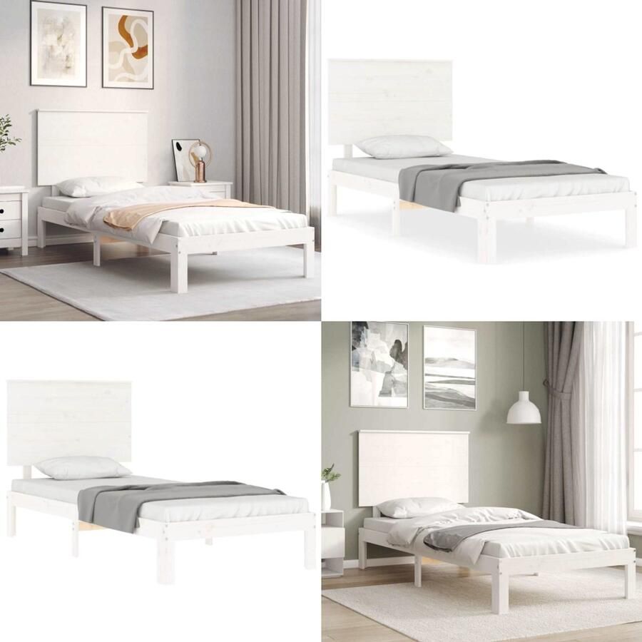 VidaXL Bedframe met hoofdbord massief hout wit Bedframe Bedframes Bed Eenpersoonsbed