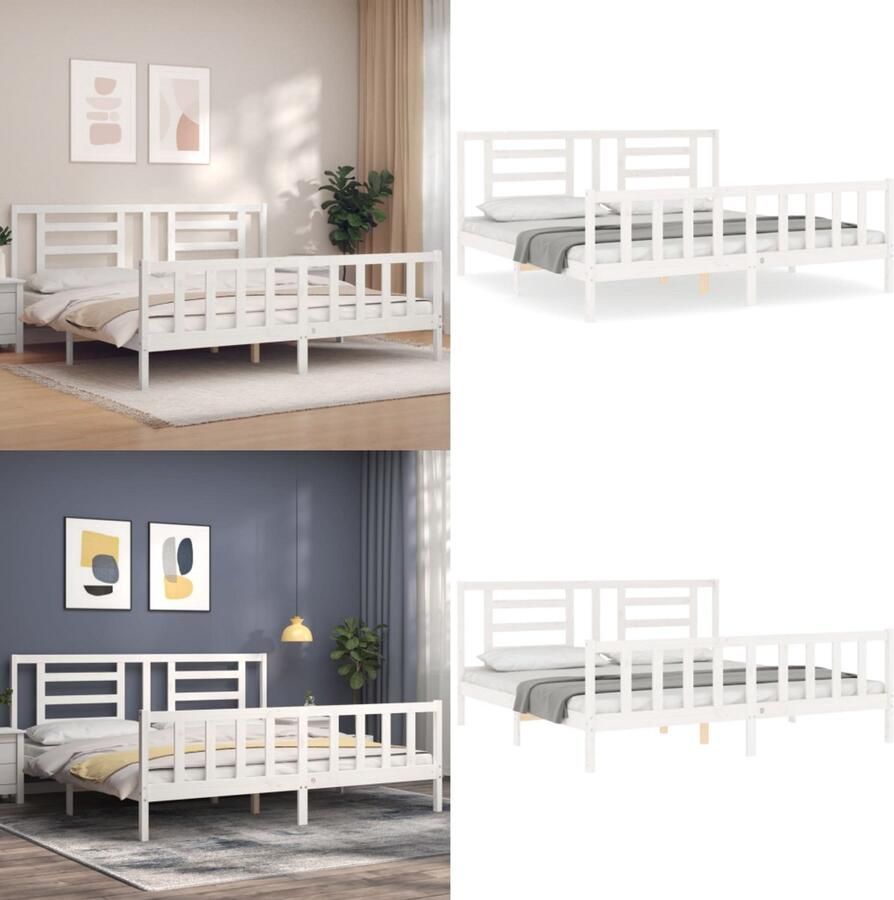 VidaXL Bedframe met hoofdbord massief hout wit Super King Size Bedframe Bedframes Bed Tweepersoonsbed - Foto 3