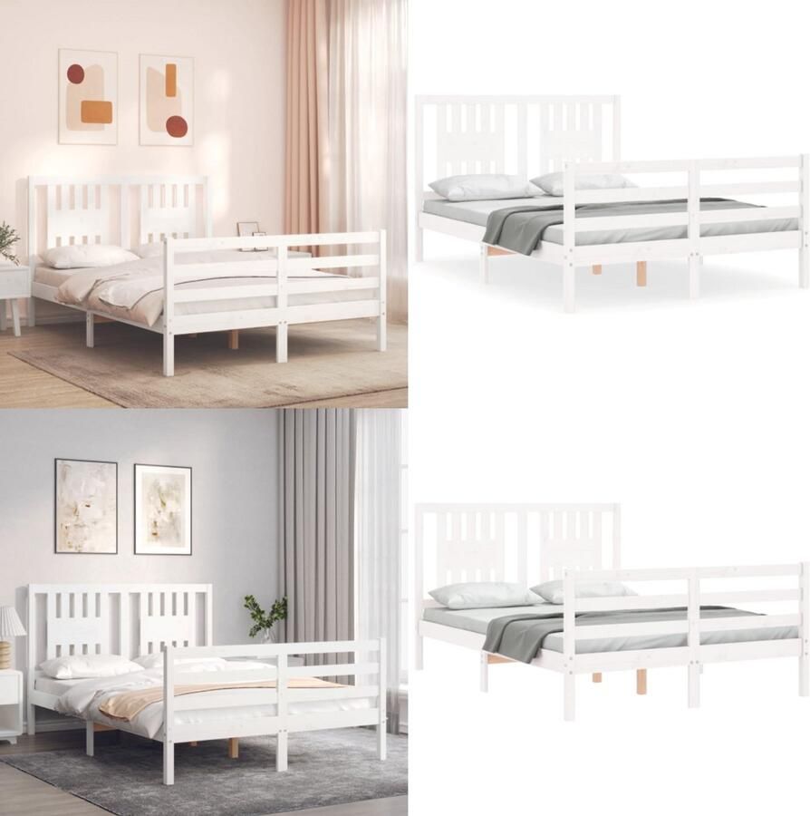 VidaXL Seniorenbed met hoofdbord massief hout wit Seniorenbed Seniorenbedden Senioren Bed Bedframe - Foto 3
