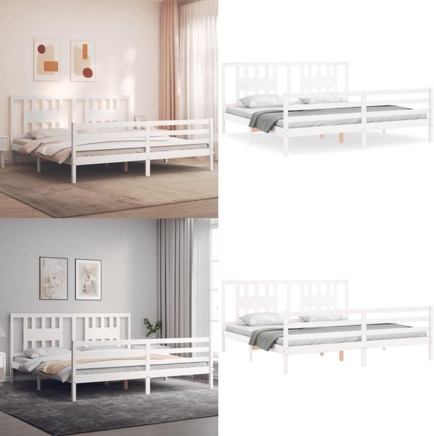 VidaXL Bedframe met hoofdbord massief hout wit Super King Size Bedframe Bedframes Bed Tweepersoonsbed