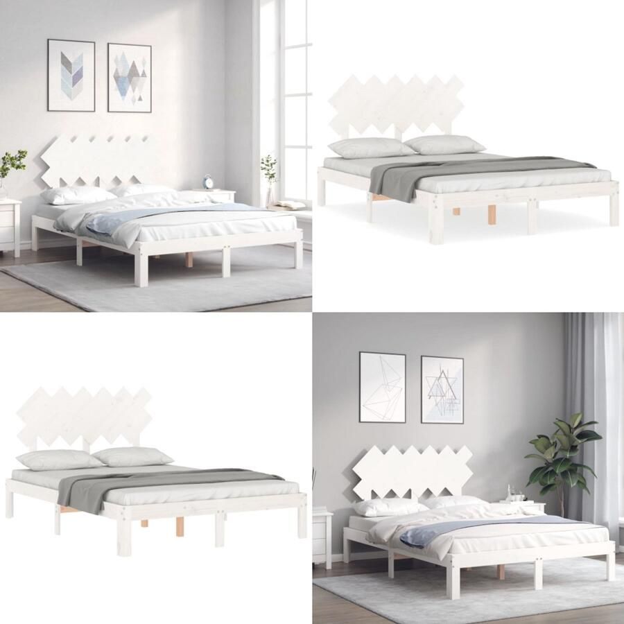 VidaXL Seniorenbed met hoofdbord massief hout wit Seniorenbed Seniorenbedden Senioren Bed Bedframe