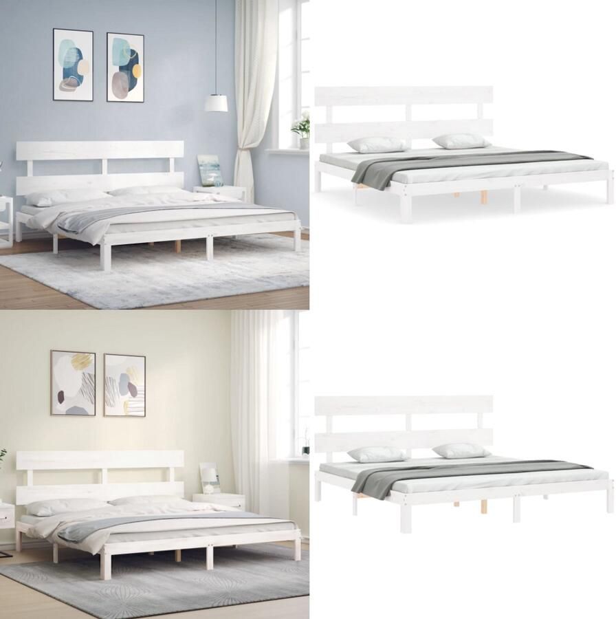 VidaXL Bedframe met hoofdbord massief hout wit Super King Size Bedframe Bedframes Bed Tweepersoonsbed - Foto 2