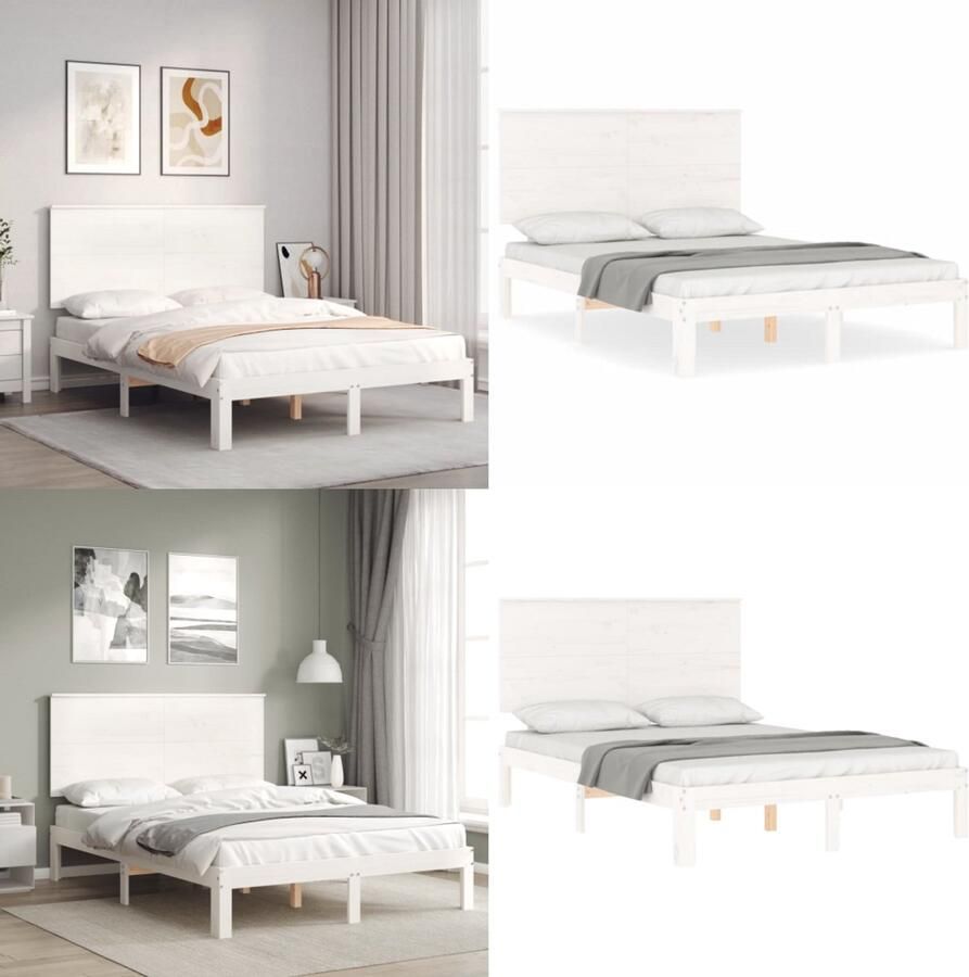 VidaXL Seniorenbed met hoofdbord massief hout wit Seniorenbed Seniorenbedden Senioren Bed Bedframe - Foto 5