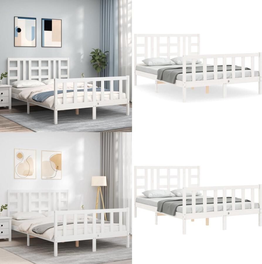 VidaXL Seniorenbed met hoofdbord massief hout wit Seniorenbed Seniorenbedden Senioren Bed Bedframe - Foto 4