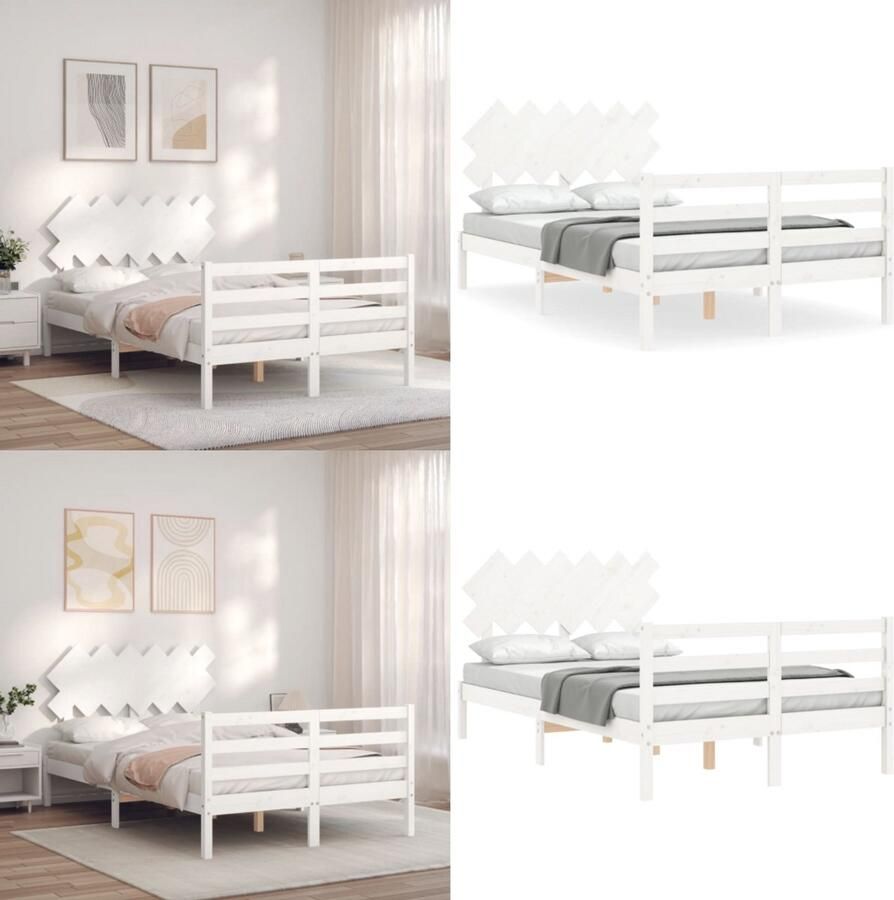 VidaXL Seniorenbed met hoofdbord massief hout wit Seniorenbed Seniorenbedden Senioren Bed Bedframe - Foto 2
