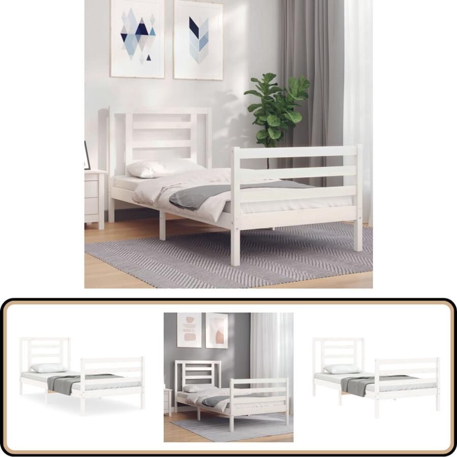 VidaXL Bedframe Massief Hout 90x190 cm Wit Massief Hout Bed Frame Grenenhouten Bed Enkel Bed Wit Bed Slaapkamer Meubels