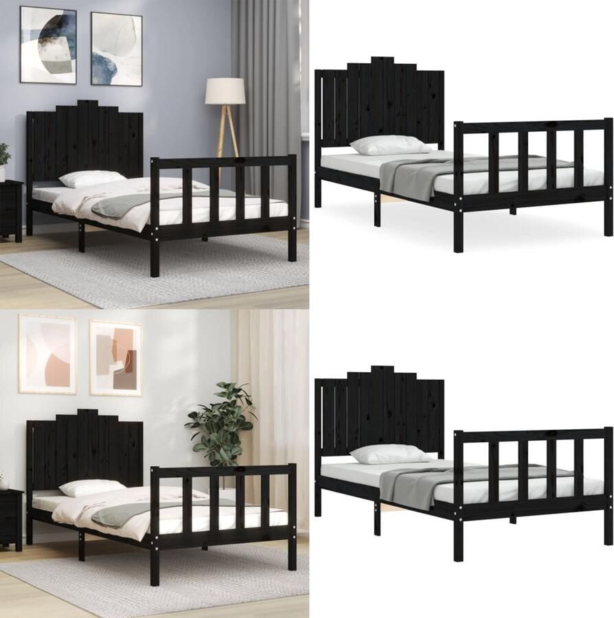 VidaXL Bedframe met hoofdbord massief hout zwart 100x200 cm Bedframe Bedframes Bed Eenpersoonsbed