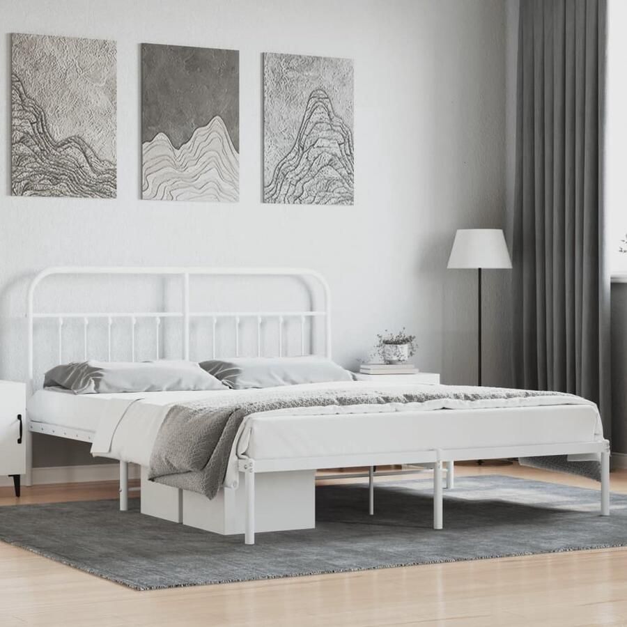 VidaXL Bedframe Met Hoofdbord Metaal 183x213 cm Klassieke Bed Frame Metalen Bedframe Bed Frame Wit Boxspring Bed Staal Bedframe Tweepersoons Bed King Size Bed Comfortabel Bed Met Opbergruimte - Foto 3