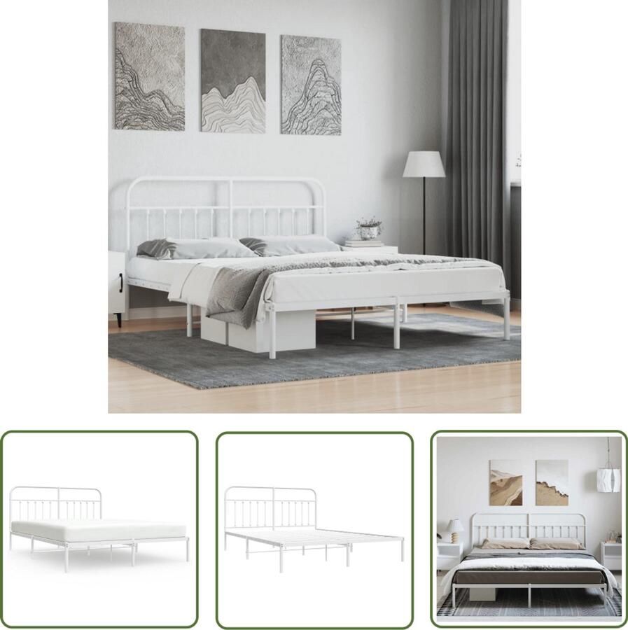 VidaXL Bedframe Met Hoofdbord Metaal 183x213 cm Klassieke Bed Frame Metalen Bedframe Bed Frame Wit Boxspring Bed Staal Bedframe Tweepersoons Bed King Size Bed Comfortabel Bed Met Opbergruimte - Foto 2