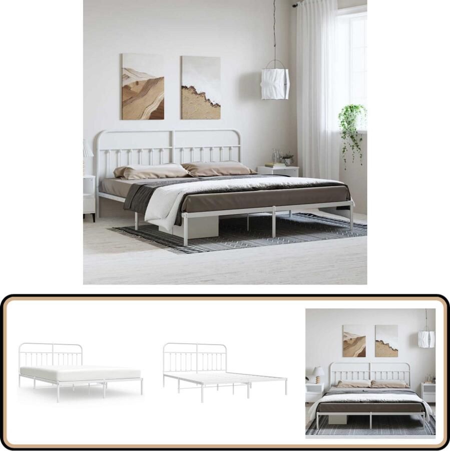 VidaXL Bedframe Met Hoofdbord Metaal 183x213 cm Klassieke Bed Frame Metalen Bedframe Bed Frame Wit Boxspring Bed Staal Bedframe Tweepersoons Bed King Size Bed Comfortabel Bed Met Opbergruimte