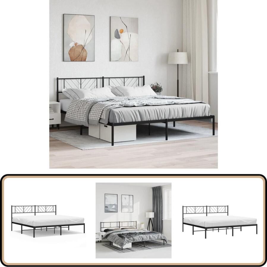VidaXL Bedframe Met Hoofdbord Metaal 183x213 cm Metalen Bed Frame Tweepersoons Bed Zwarte Bedbank Hoofdbord Bed Boxspring Bed Slaapcomfort