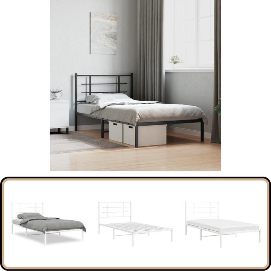 VidaXL Bedframe met hoofdbord metaal wit 100x190 cm