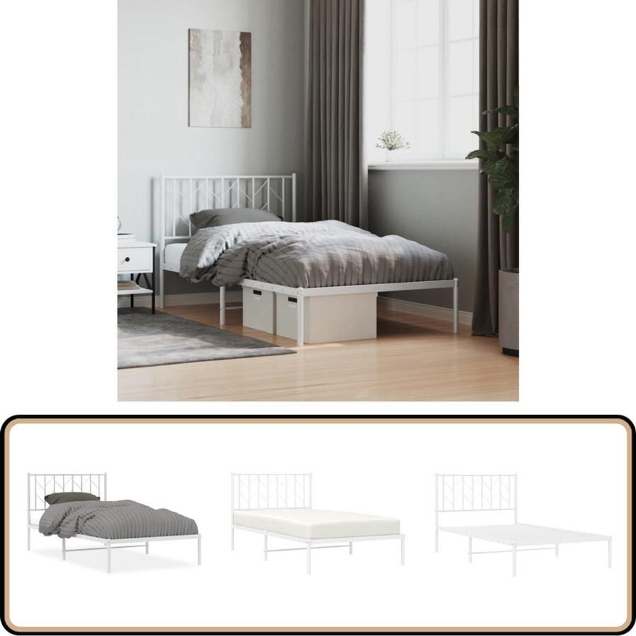 VidaXL Bedframe met hoofdbord metaal wit 100x190 cm