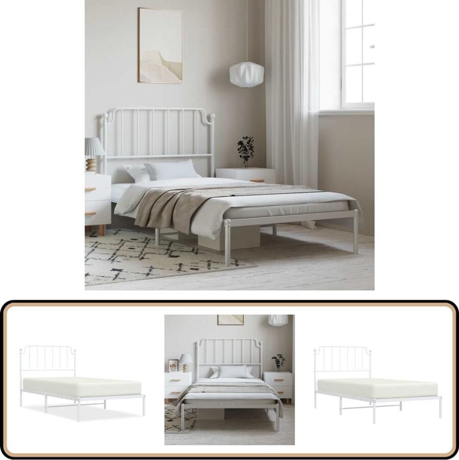 VidaXL Bedframe met hoofdbord metaal wit 100x190 cm