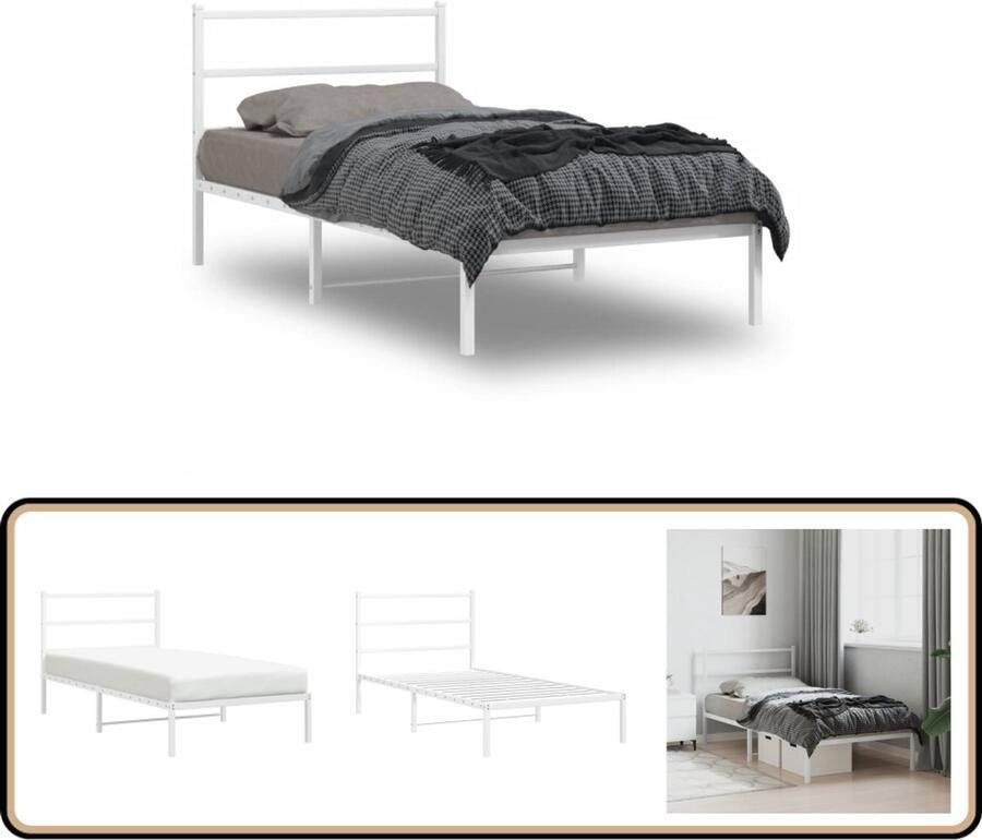 VidaXL Bedframe met hoofdbord metaal wit 100x190 cm