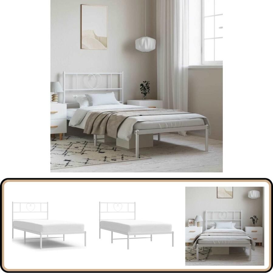 VidaXL Bedframe Met Hoofdbord Metaal Wit 100x190 cm Robuust Bed Frame Metalen Bedframe Wit Staal Bedframe Enkelpersoonlig Bed