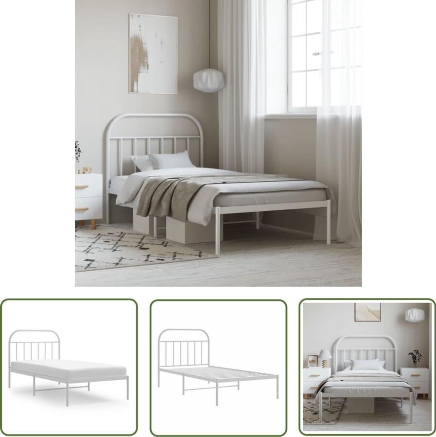 VidaXL Bedframe met Hoofdbord Metaal Wit 100x190cm Klassieke Bed Frame Metalen Bedframe Witte Bed Frame Eenpersoonsbed Bedframe Met Hoofdbord Stalen Bedframe