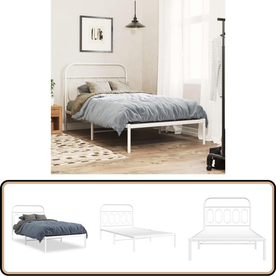 VidaXL Bedframe met hoofdbord metaal wit 100x200 cm