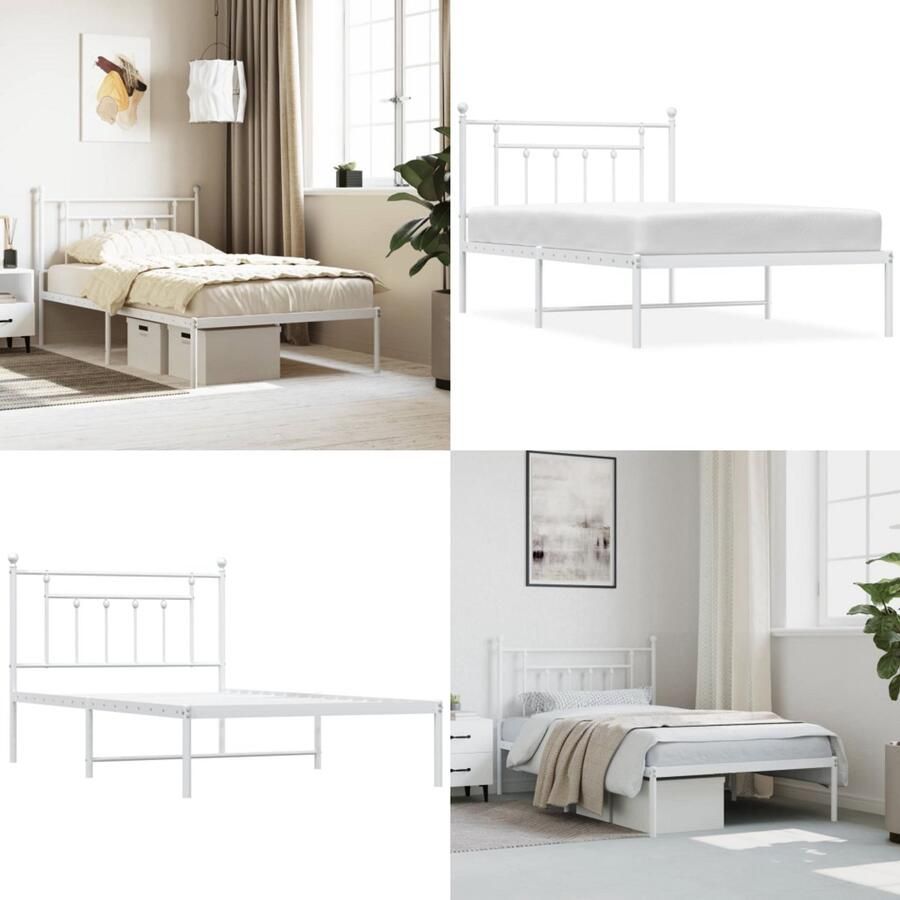 VidaXL Bedframe met hoofdbord metaal wit 107x203 cm Bedframe Bedframes Eenpersoonsbed Bed