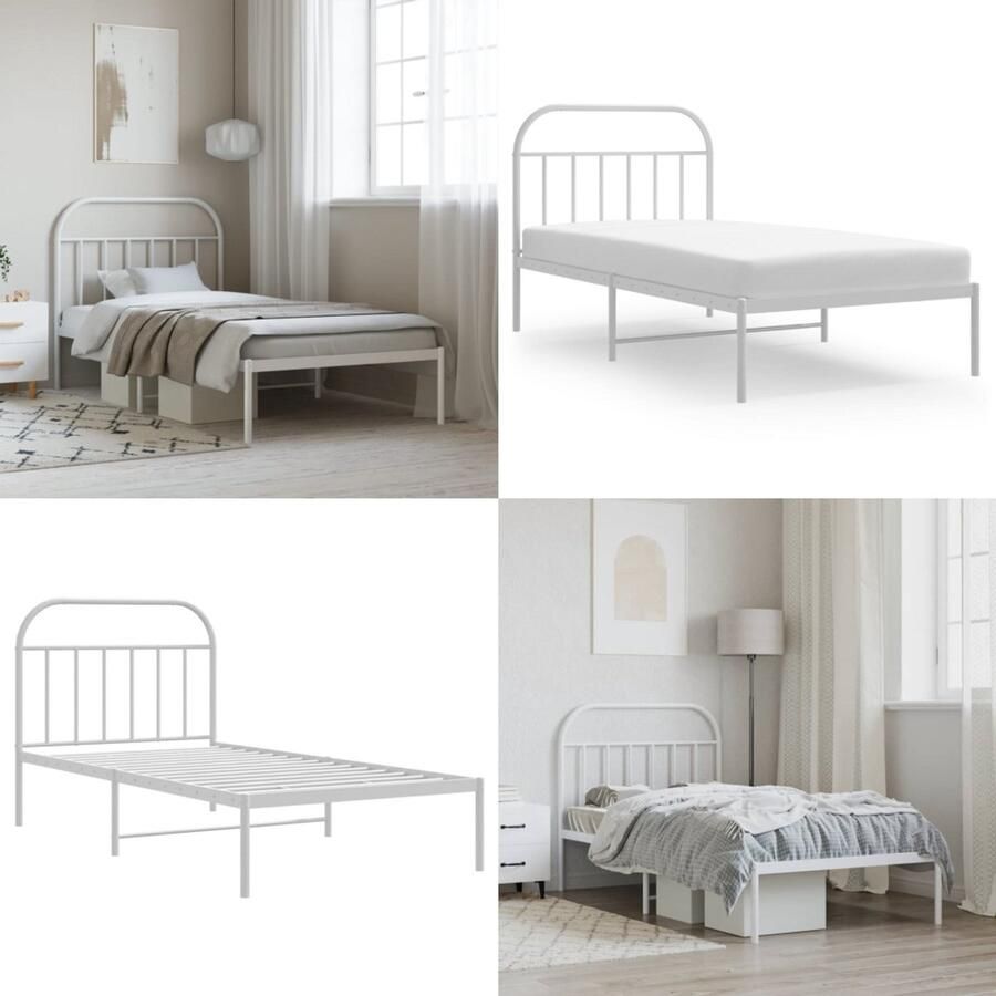 VidaXL Bedframe met hoofdbord metaal wit 107x203 cm Bedframe Bedframes Eenpersoonsbed Bed