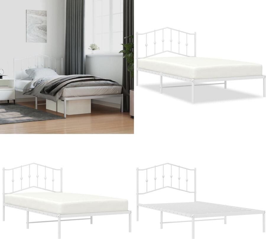 VidaXL Bedframe met hoofdbord metaal wit 107x203 cm Bedframe Bedframes Eenpersoonsbed Bed