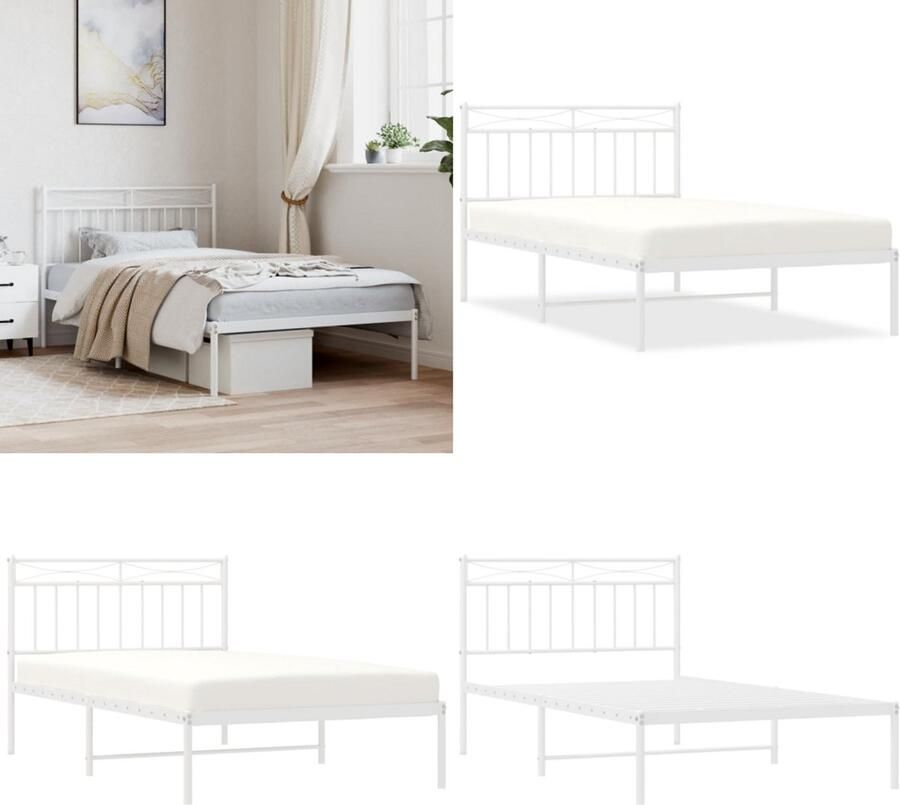 VidaXL Bedframe met hoofdbord metaal wit 107x203 cm Bedframe Bedframes Eenpersoonsbed Bed - Foto 3