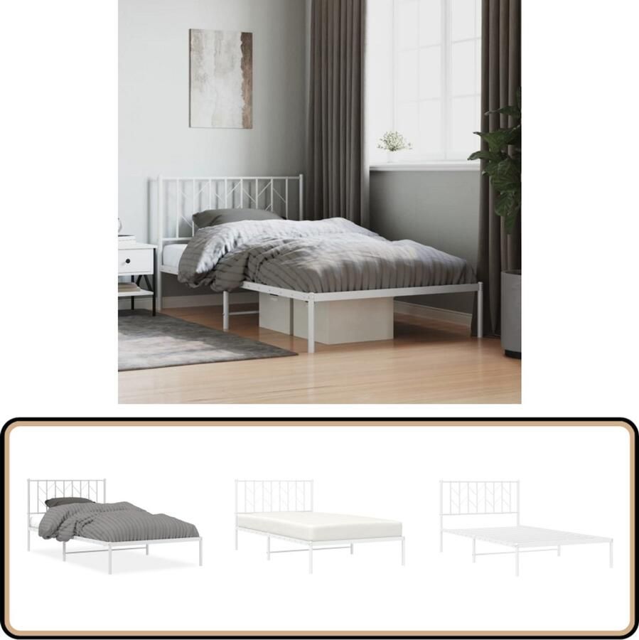 VidaXL Bedframe met hoofdbord metaal wit 107x203 cm