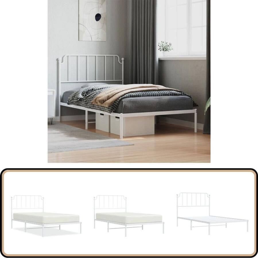 VidaXL Bedframe met hoofdbord metaal wit 107x203 cm