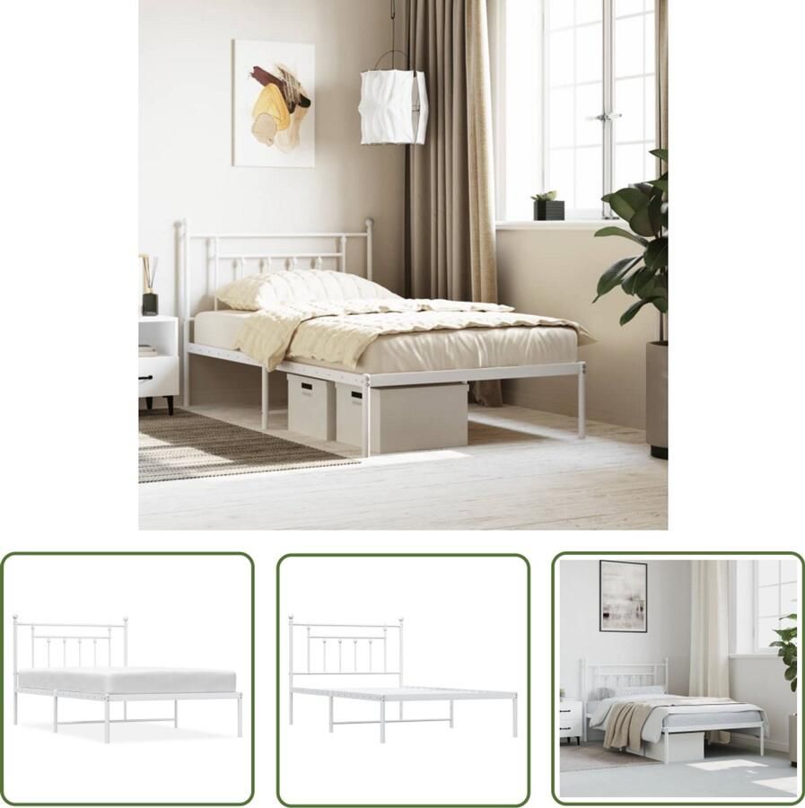VidaXL Bedframe Met hoofdbord Metaal Wit 107x203 cm Metalen Bed Frame Tweepersoons Bed Wit Bed Frame Classic Bed Frame Modern Boxspring Frame