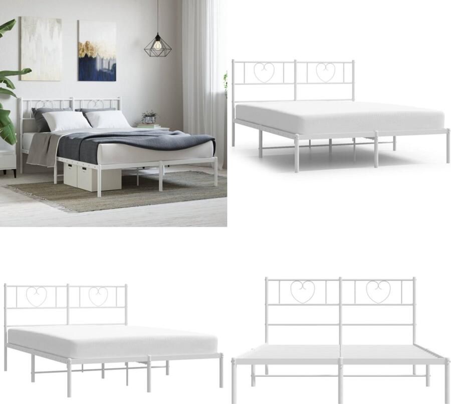 VidaXL Bedframe met hoofdbord metaal wit 120x190 cm Bedframe Bedframes Bed Bedbodem