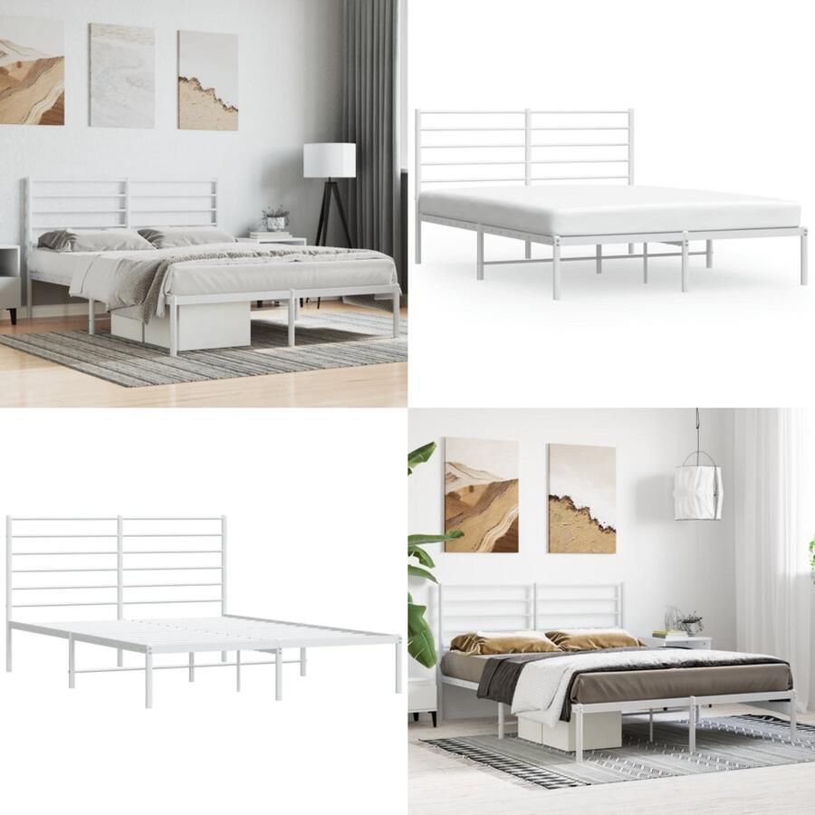 VidaXL Bedframe met hoofdbord metaal wit 120x190 cm Bedframe Bedframes Tweepersoonsbed Bed