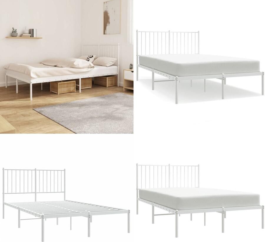 VidaXL Bedframe met hoofdbord metaal wit 120x190 cm Bedframe Bedframes Tweepersoonsbed Bed