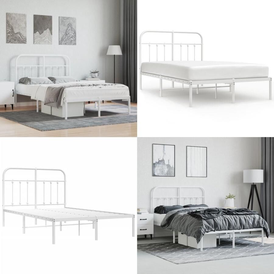 VidaXL Bedframe met hoofdbord metaal wit 120x190 cm Bedframe Bedframes Tweepersoonsbed Bed