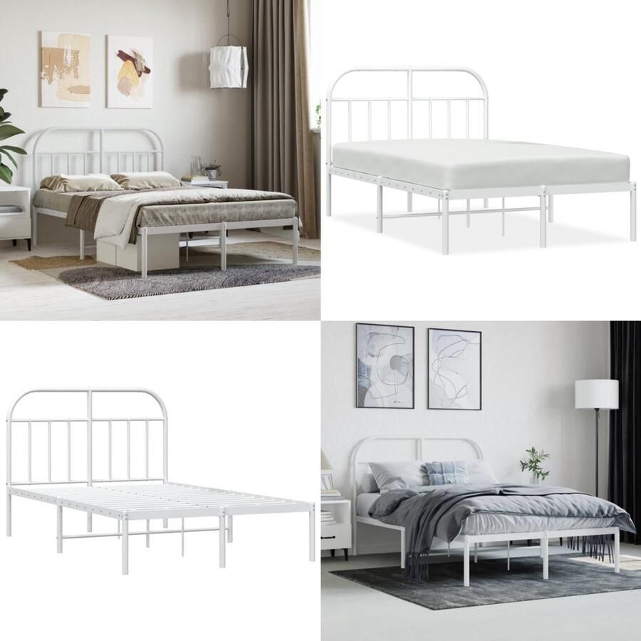 VidaXL Bedframe met hoofdbord metaal wit 120x190 cm Bedframe Bedframes Tweepersoonsbed Bed