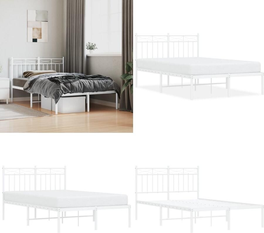 VidaXL Bedframe met hoofdbord metaal wit 120x190 cm Bedframe Bedframes Tweepersoonsbed Bed