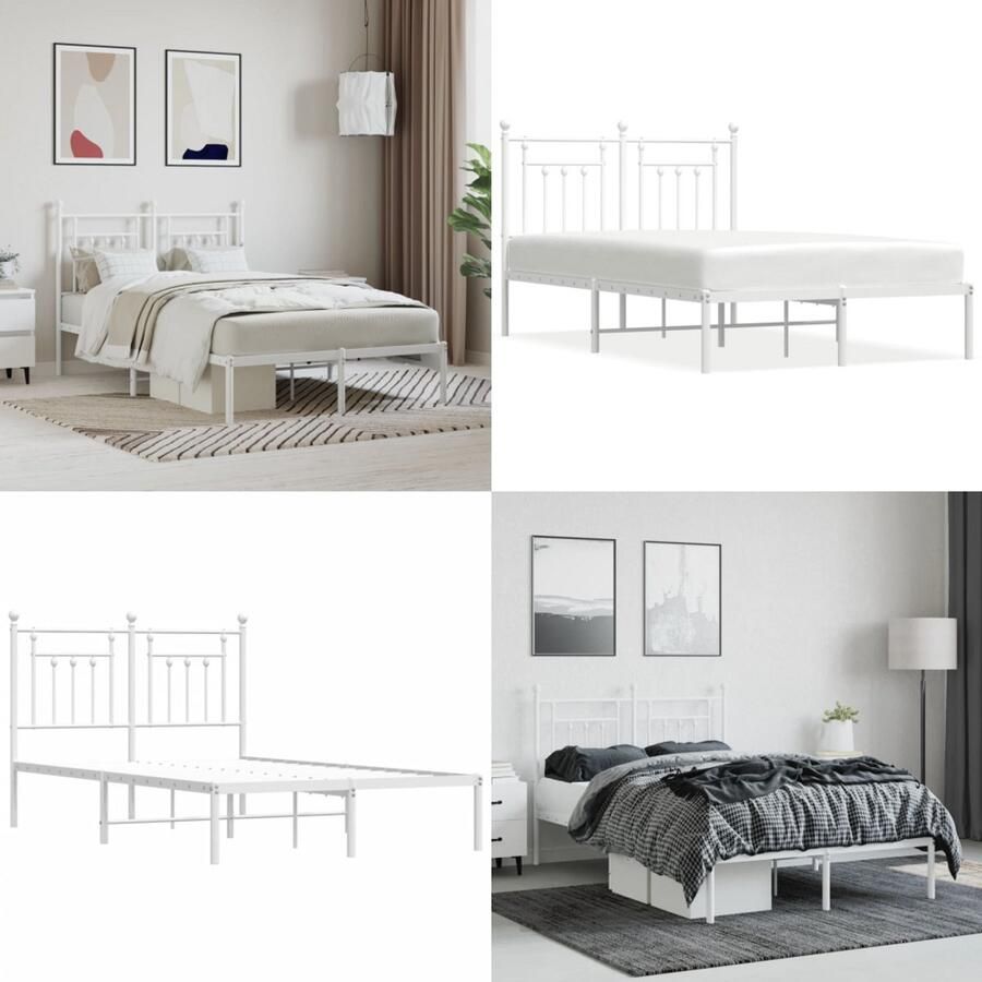 VidaXL Bedframe met hoofdbord metaal wit 120x190 cm Bedframe Bedframes Tweepersoonsbed Bed