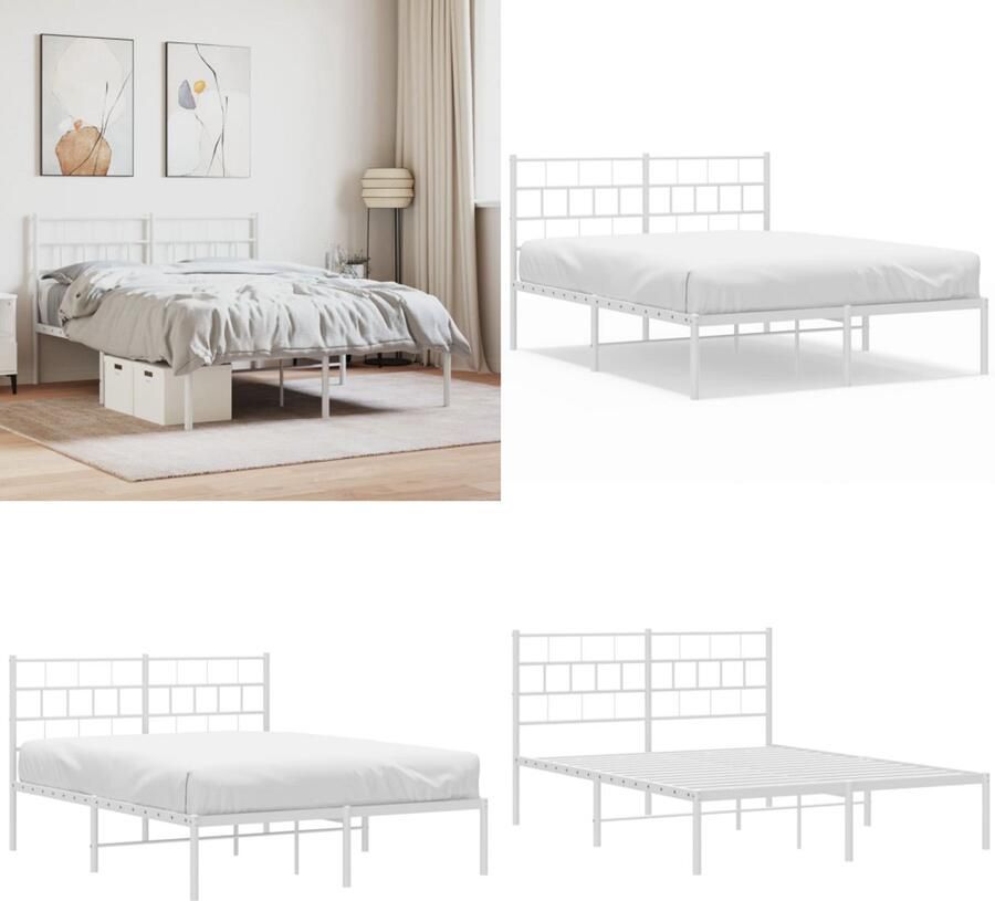 VidaXL Bedframe met hoofdbord metaal wit 120x190 cm Bedframe Bedframes Tweepersoonsbed Bed - Foto 2