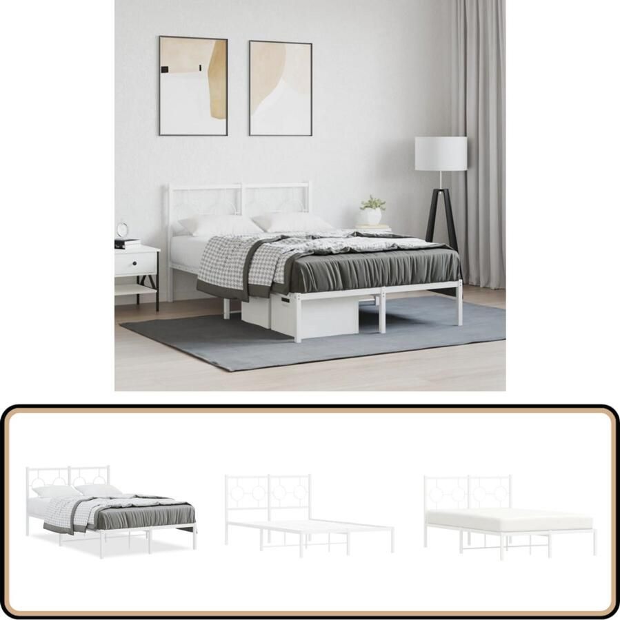 VidaXL Bedframe met hoofdbord metaal wit 120x190 cm