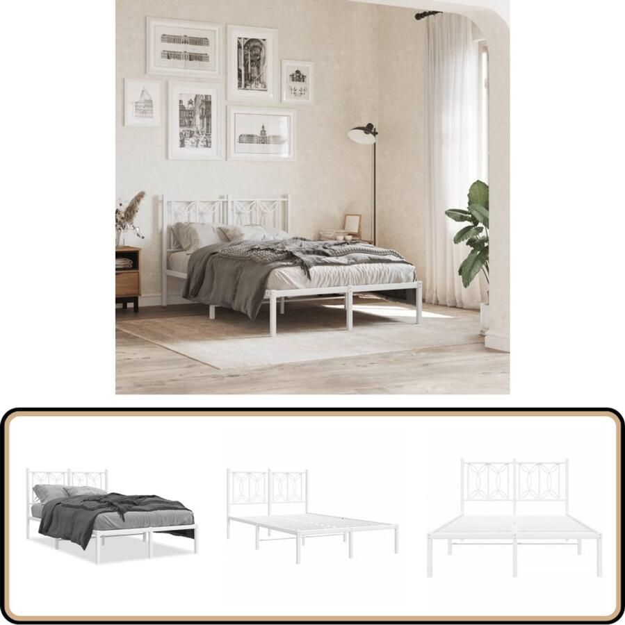 VidaXL Bedframe met hoofdbord metaal wit 120x190 cm