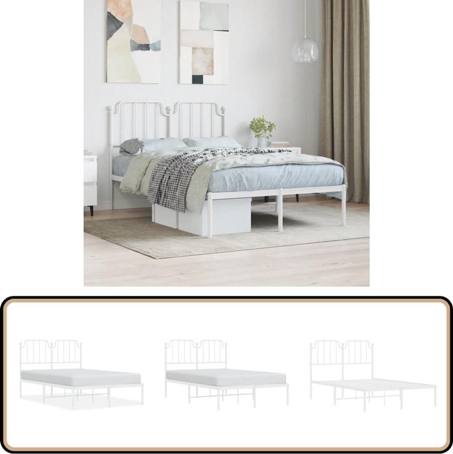 VidaXL Bedframe met hoofdbord metaal wit 120x190 cm