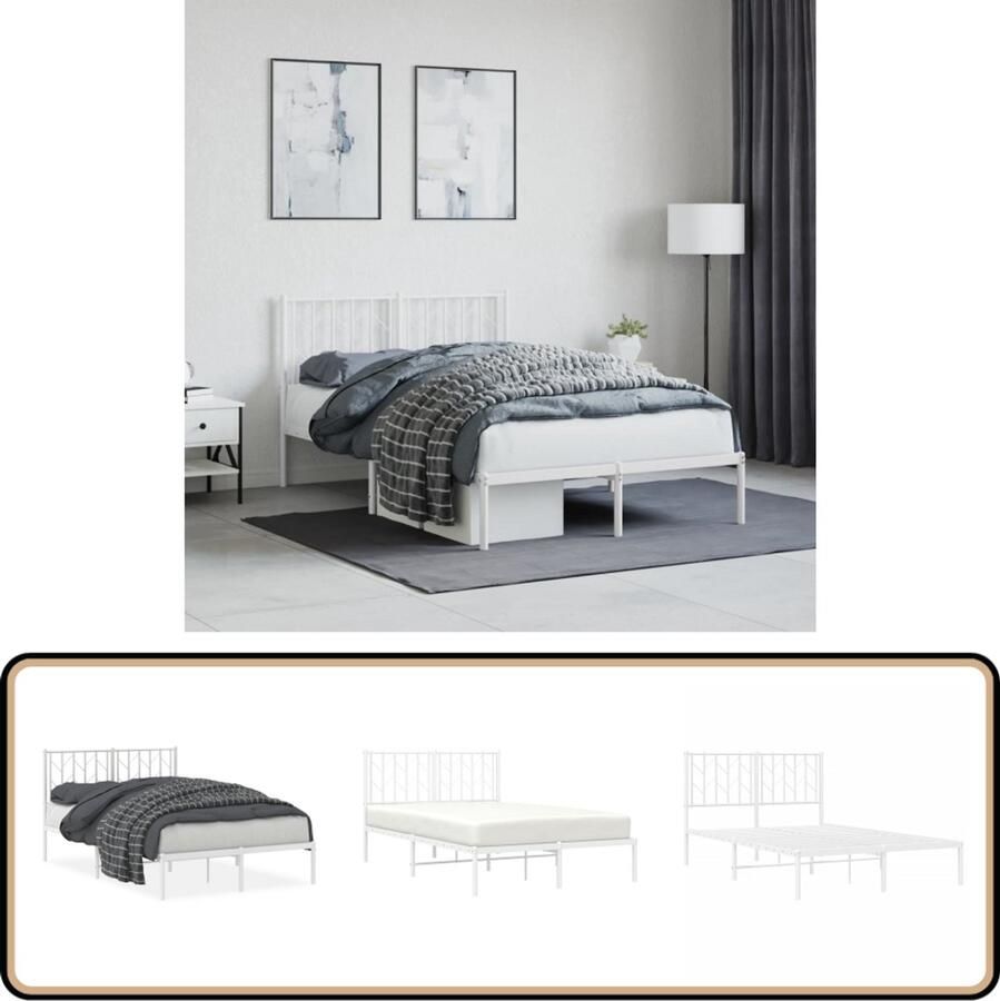 VidaXL Bedframe met hoofdbord metaal wit 120x190 cm