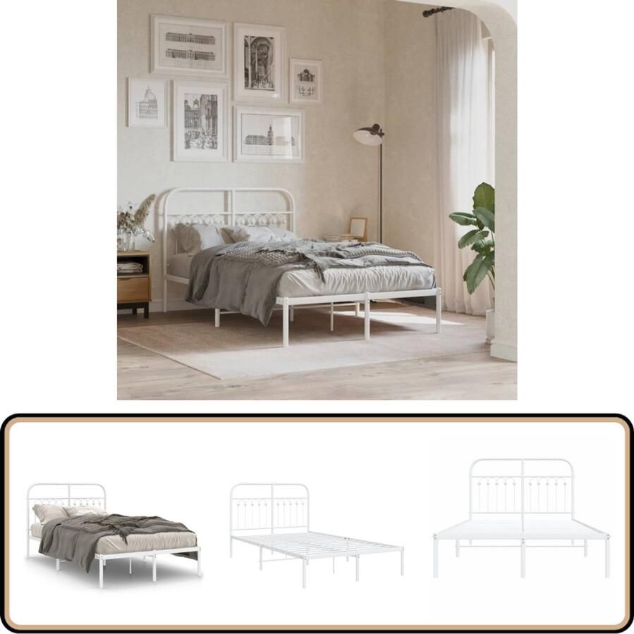 VidaXL Bedframe met hoofdbord metaal wit 120x200 cm