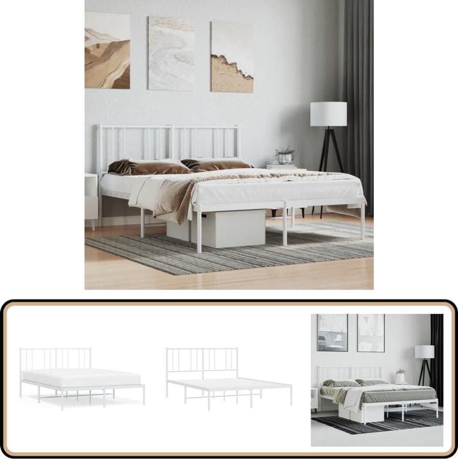 VidaXL Bedframe Met Hoofdbord Metaal Wit 120x200 cm Metalen Bed Frame Klassiek Bed Met Opbergruimte Witte Bed Staal Bed Frame Tweepersoons Bed Boxspring Bed