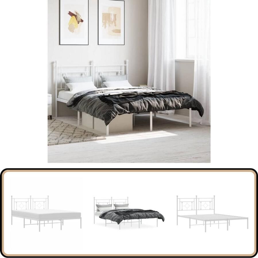 VidaXL Bedframe met hoofdbord metaal wit 135x190 cm